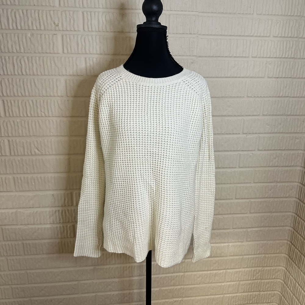 Marine Layer Delaney Waffle Knit Sweater Cream Raglan Tunic Wool Blend Sz L